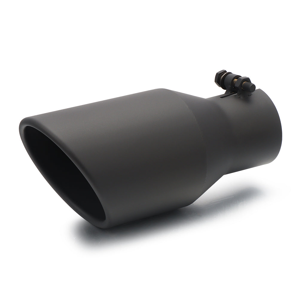 2.5" Inlet 4" Outlet 9" Long Exhaust Tip Bolt On Black SS