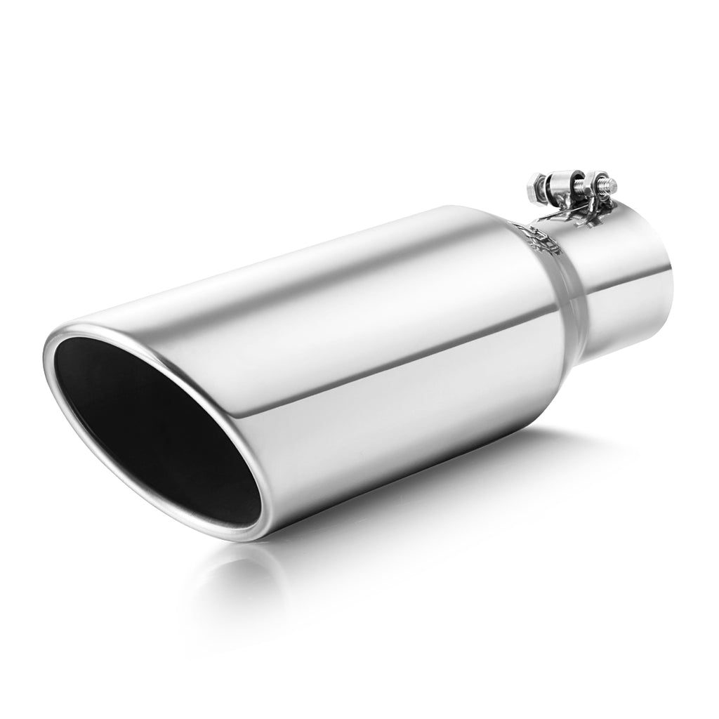 2.5" Inlet 4" Outlet 12" Long Exhaust Tip Bolt On Silver SS