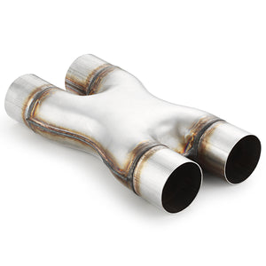 2.5" Inlet 2.5" Outlet 12" Long Exhaust X-Pipe Weld On Silver SS