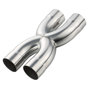 2.5" Inlet 2.5" Outlet 12" Long Exhaust X-Pipe Weld On Silver SS
