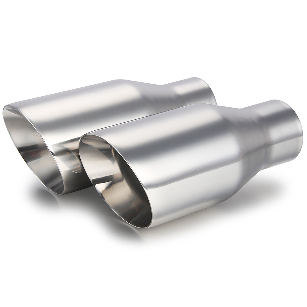 2.5" Inlet 4" Outlet 9" Long Exhaust Tip Weld On Silver SS Double Wall