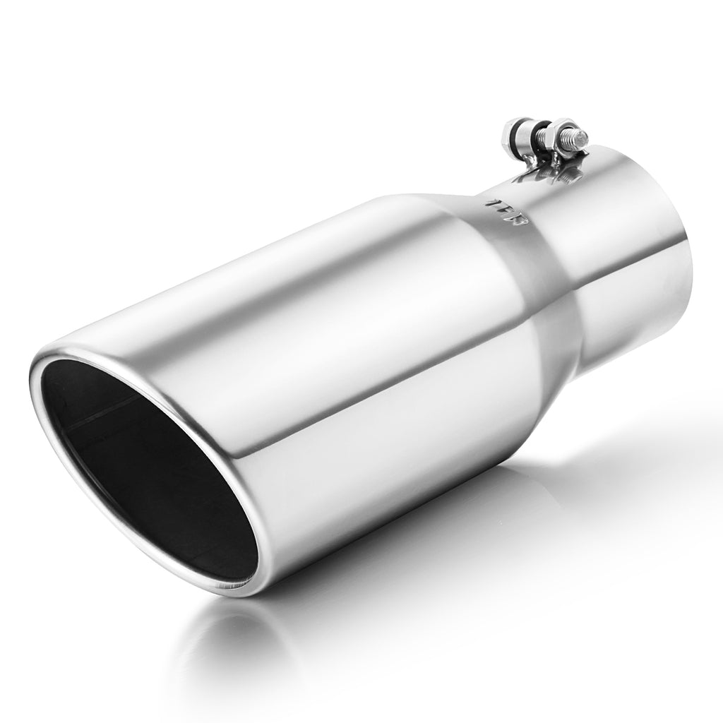3.5" Inlet 5" Outlet 12" Long Exhaust Tip Bolt On Silver SS